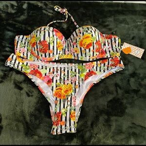 Honlyps Tropical Print Two-Piece Bikini Swinsuit